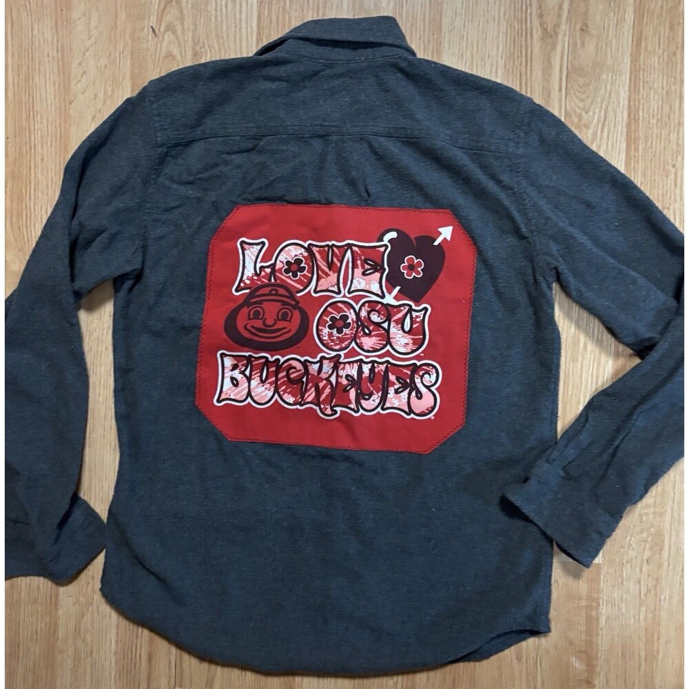 Love OSU BUCKEYES Upcycled Flannel Shirt Small Ohio State University Football - Picture 4 of 10
